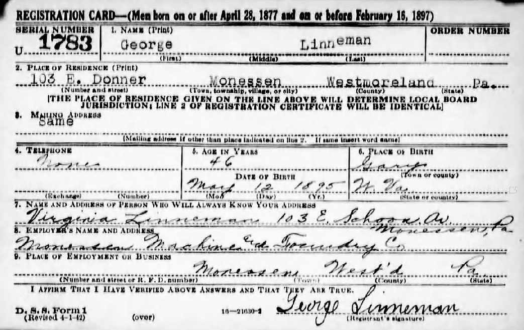 5-A G. Linneman Draft Card