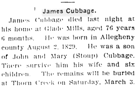 1906 james cubbage obit